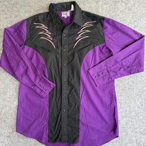 Ely Diamond Shirt Mens Large Purple Black Western Pearl Snap Embroidered Rodeo